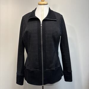 CABI Black White Stripe Metal Zip Modern Casual Minimalist Tailored Jacket M